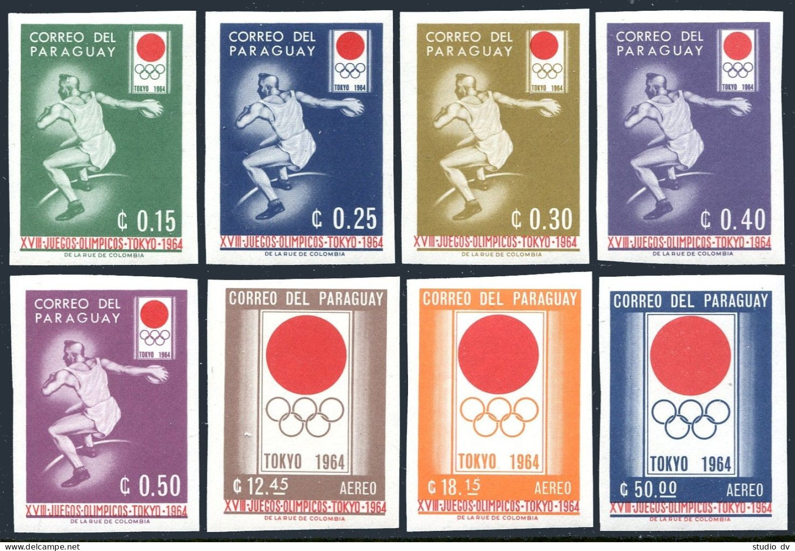 Paraguay 791-798 Imperf, MNH. Michel 1273-1280. Olympics Tokyo-1964. Discus. - Paraguay