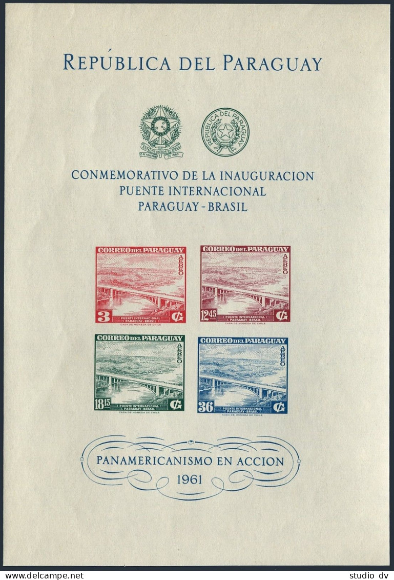Paraguay C277a Sheet,MNH.Michel Bl.5. Bridge Paraguay-Brazil, 1961. - Paraguay