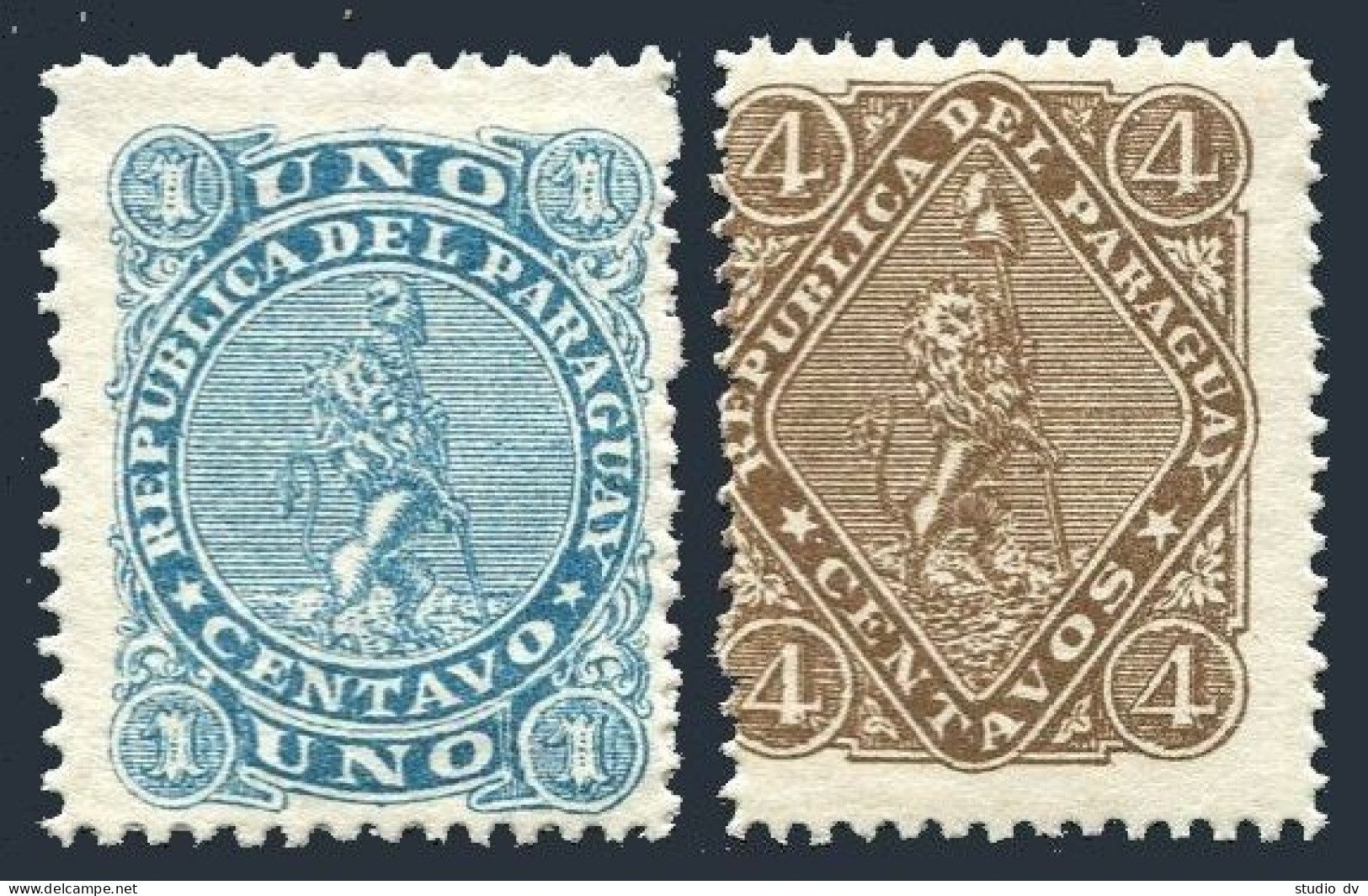 Paraguay 14,16, Hinged.Mi 11,13. Vigilant Lion Supporting Liberty Cap, 1881. - Paraguay