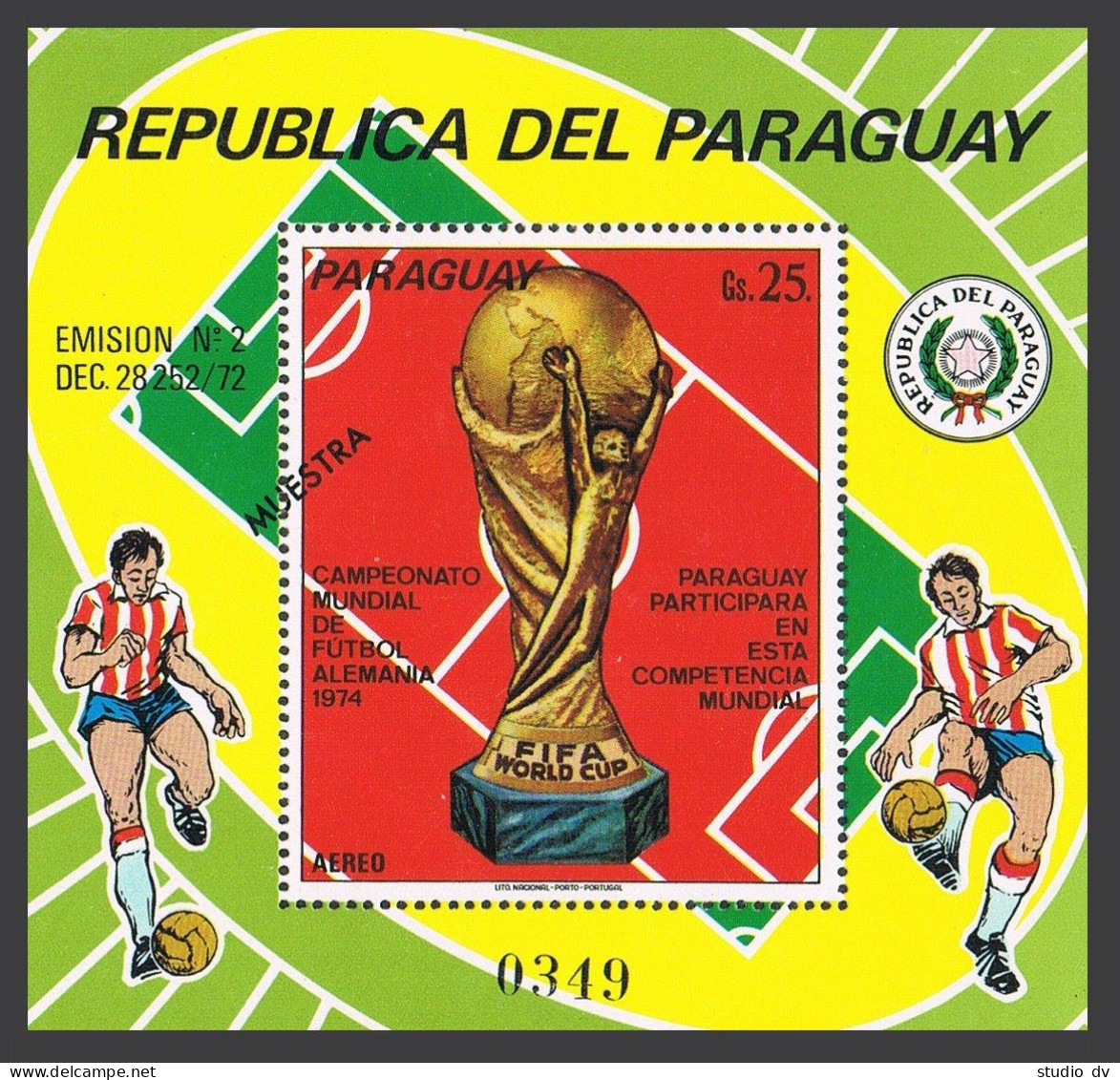 Paraguay 1515 Muestra, MNH. Michel 2457 Bl.206. World Soccer Cup Munich-1974. - Paraguay
