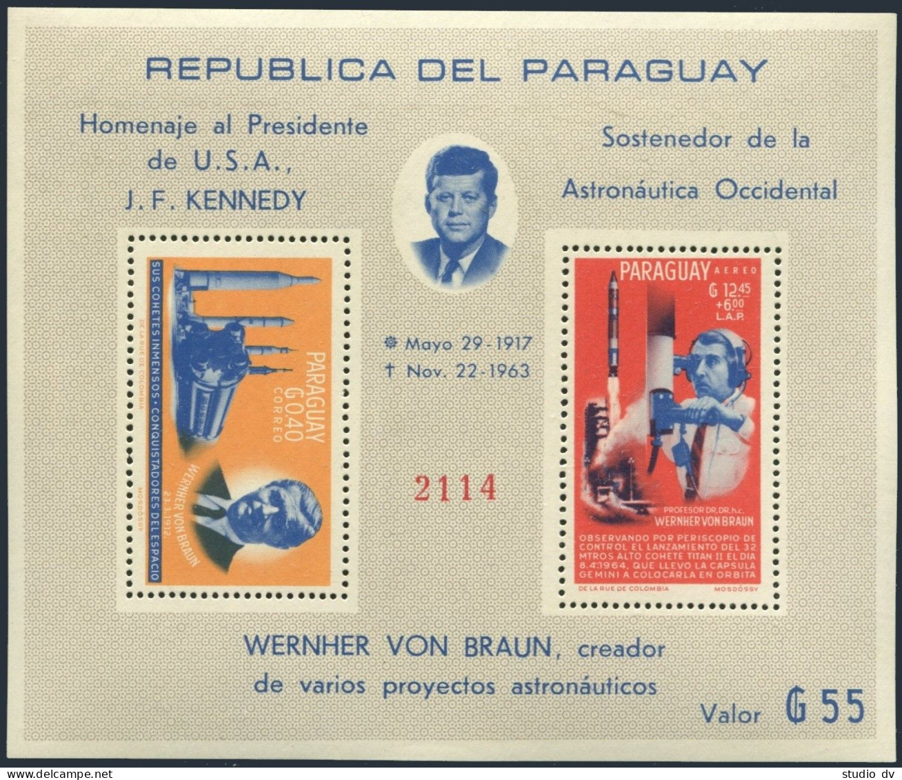Paraguay 841a Perf,imperf,MNH.Mi Bl.60-61. Space Achievements,1964.Braun,Kennedy - Paraguay