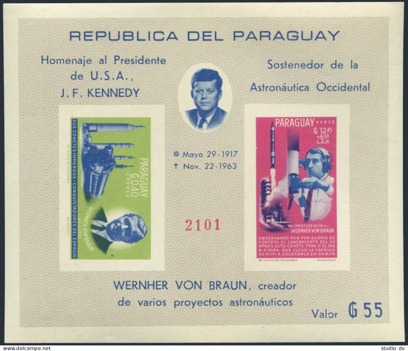 Paraguay 841a Perf,imperf,MNH.Mi Bl.60-61. Space Achievements,1964.Braun,Kennedy - Paraguay