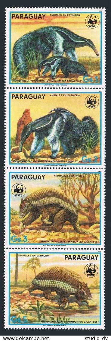 Paraguay 2252 Ad Strip, MNH. Michel 4225-4228. WWF-1988. Endangered Animals. - Paraguay