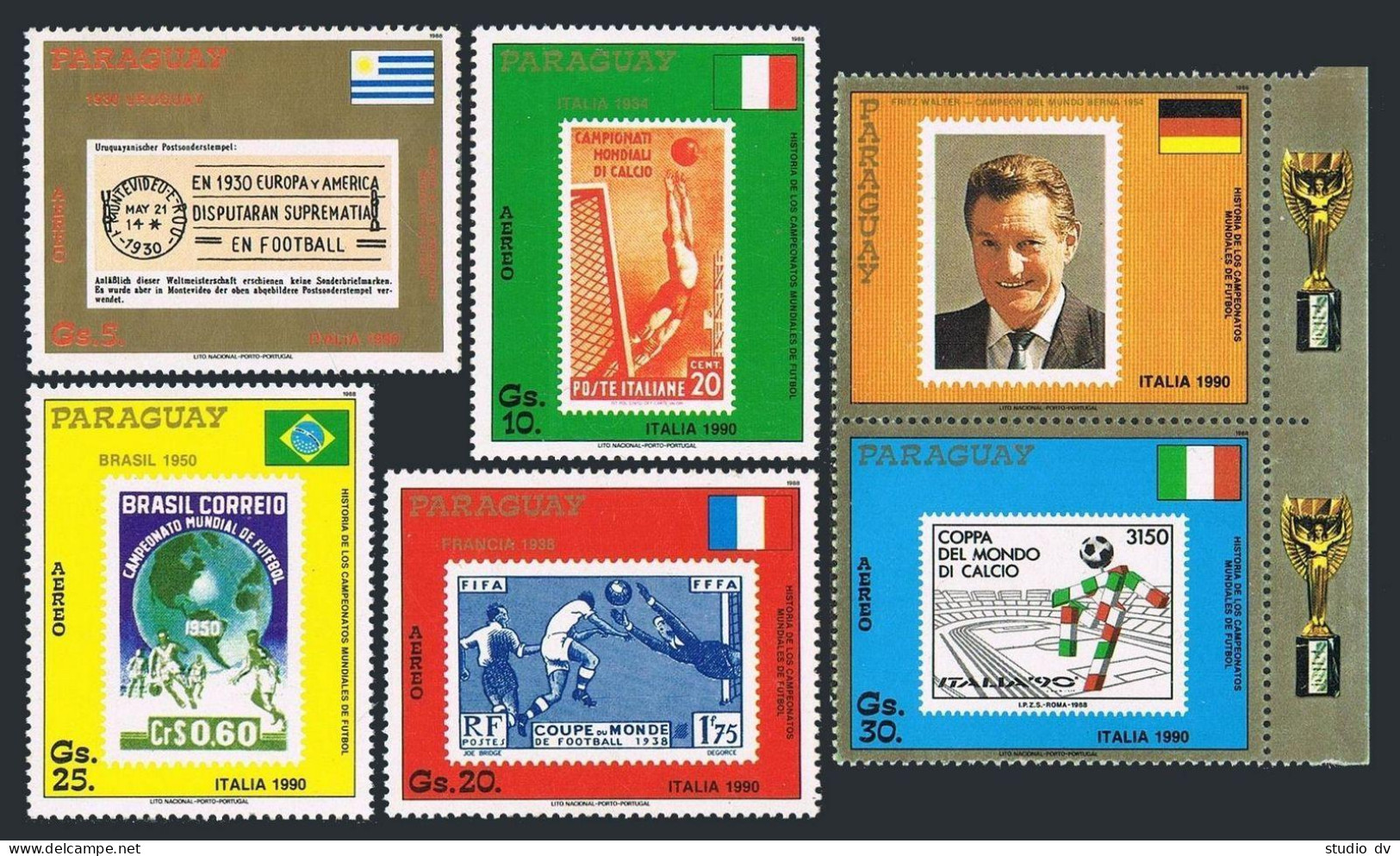 Paraguay C735-C739, MNH. Mi 4242-4246. World Soccer Cup Italy-1990. 1988. - Paraguay