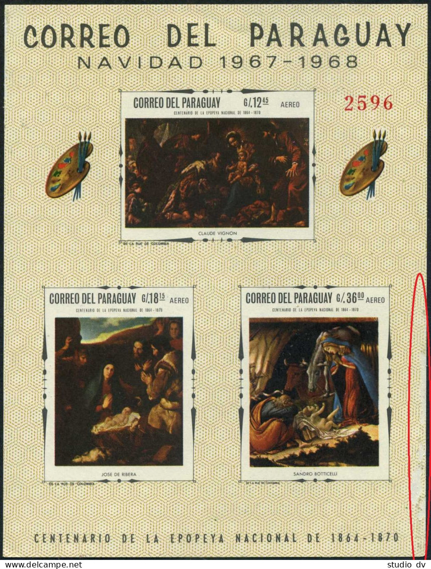 Paraguay 1078a Sheet,hinged-damaged. Paintings By Vignon,De Ribera,Botticelli. - Paraguay