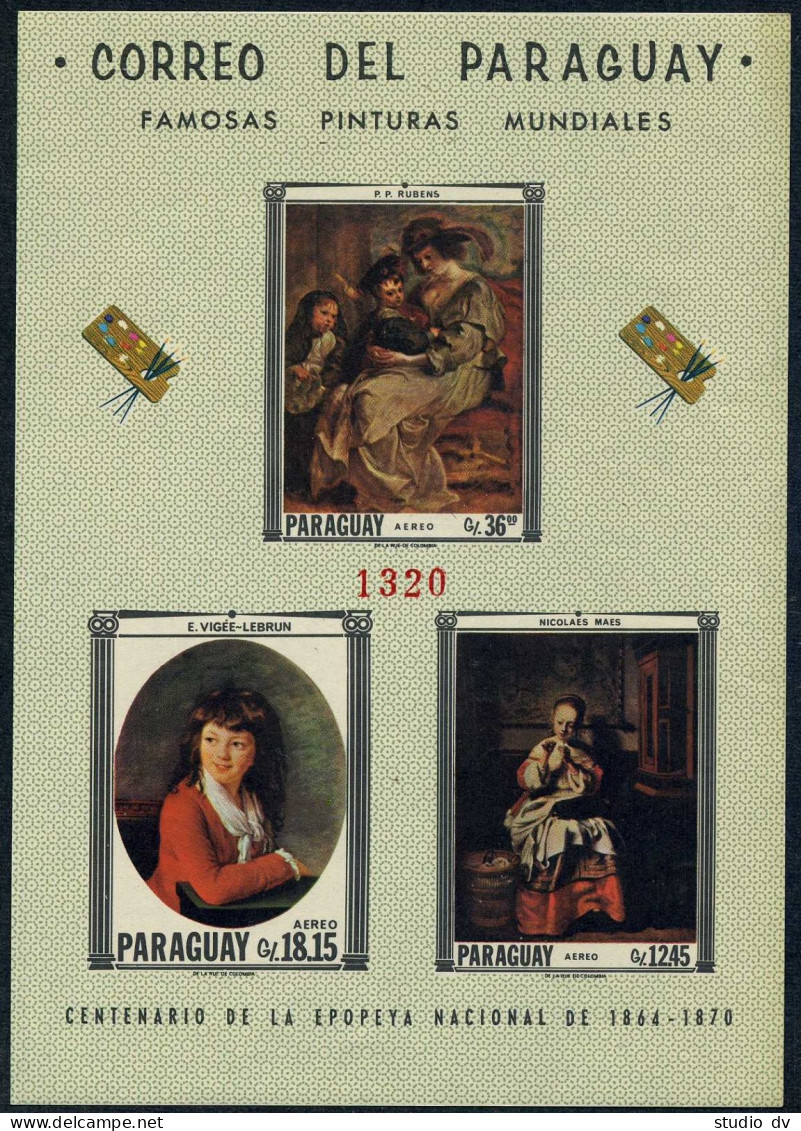Paraguay 1037-1039a Sheet, MNH. Mi Bl.104. Art 1967. Maes, Vigee-Lebrun, Rubens. - Paraguay