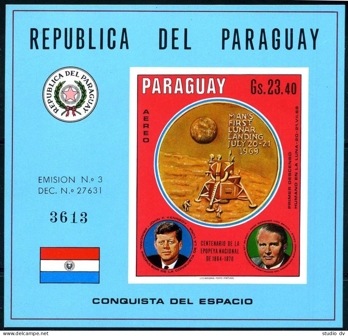 Paraguay 1242-1243, MNH. Moon Landing 1970. Von Broun, Kurt Debus, Kennedy. - Paraguay