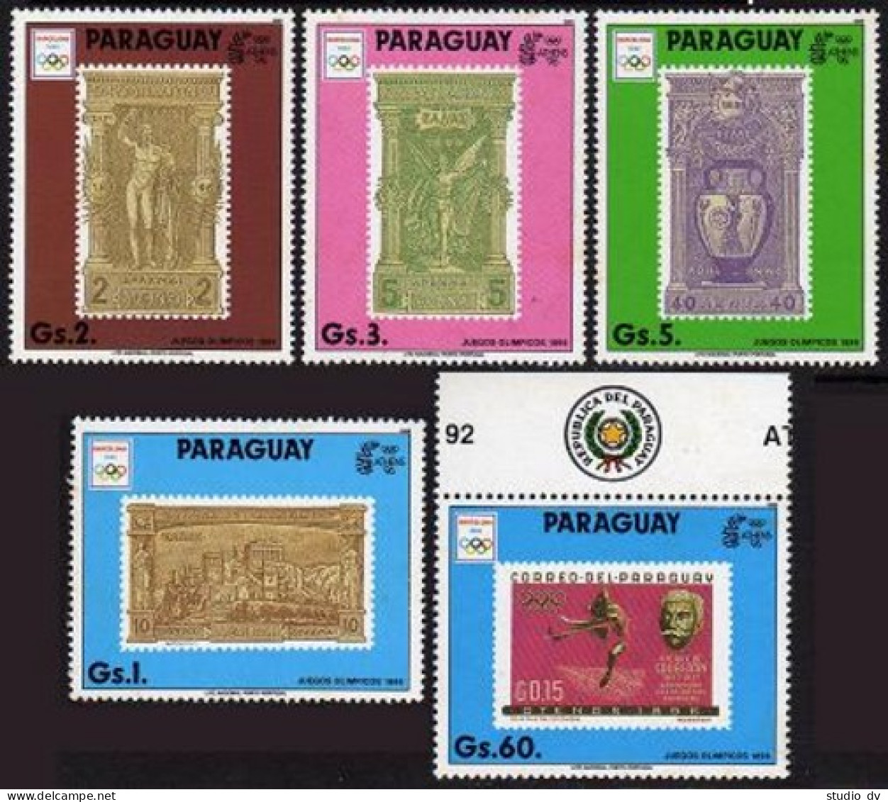 Paraguay 2312ad-2313,MNH. Mi 4445-2449. Olympics Barcelona-1992. Stamp On Stamp. - Paraguay