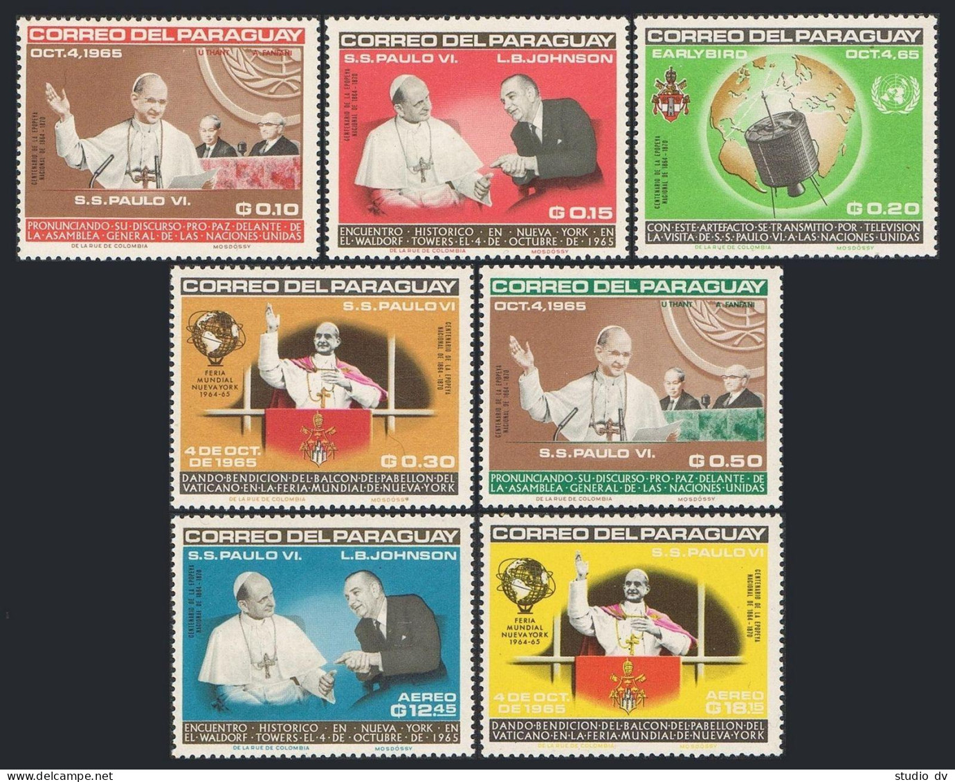 Paraguay 903-910, MNH. Mi 1487-1494. Pope Paul VI Visit To UN, 1965. Satellite. - Paraguay