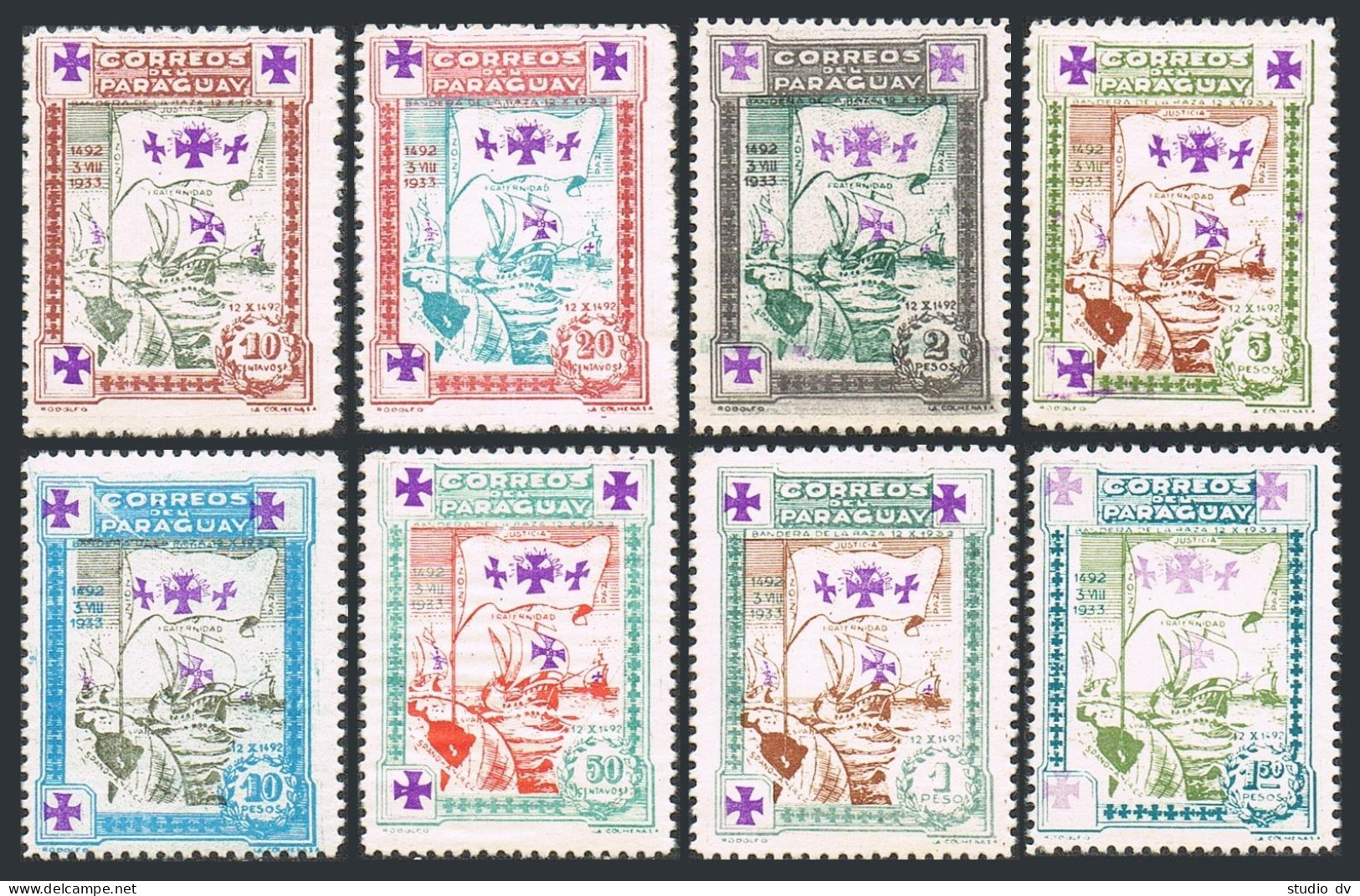 Paraguay 330-337, MNH. Mi 419-426. Caravels Of Columbus, Flag With 3 Crosses. - Paraguay