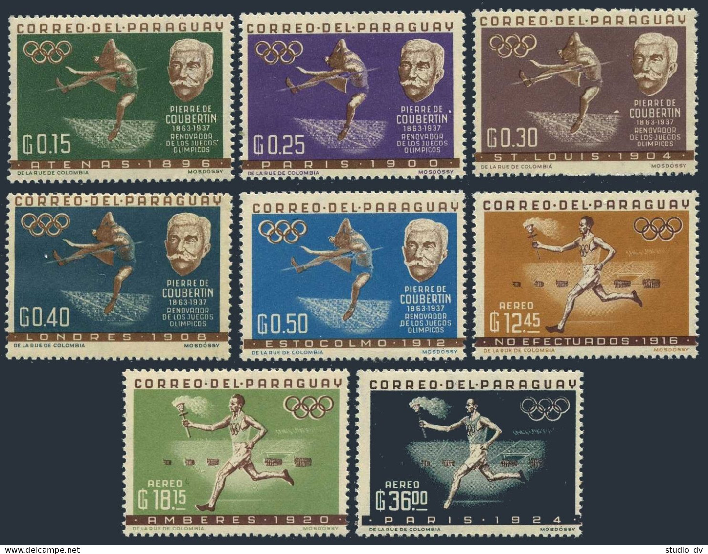 Paraguay 736-743, MNH. Mi 1160-1167. Olympics Paris-1924. Pierre De Coubertin, - Paraguay