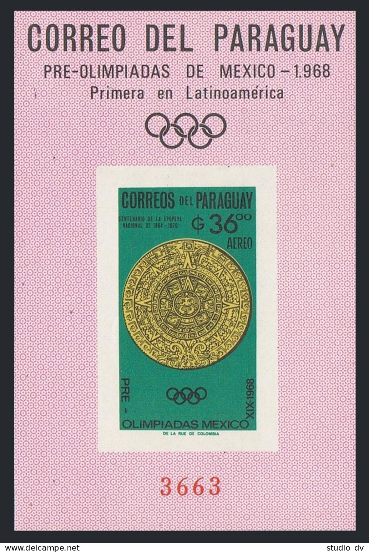 Paraguay 927-934,934a Imperf, MNH. Mi 1543-1550, Bl.82. Olympics Mexico-1968. - Paraguay