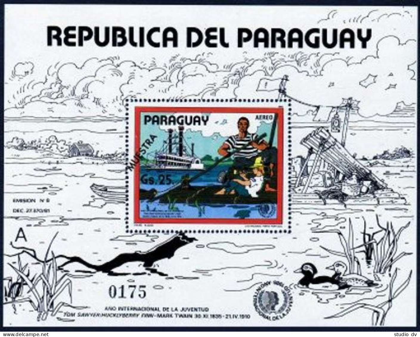 Paraguay 2147 Af,2148 Sheet, 2149 SPECIMEN, MNH. IYY-1985.Tom Sawyer,Huckleberry - Paraguay