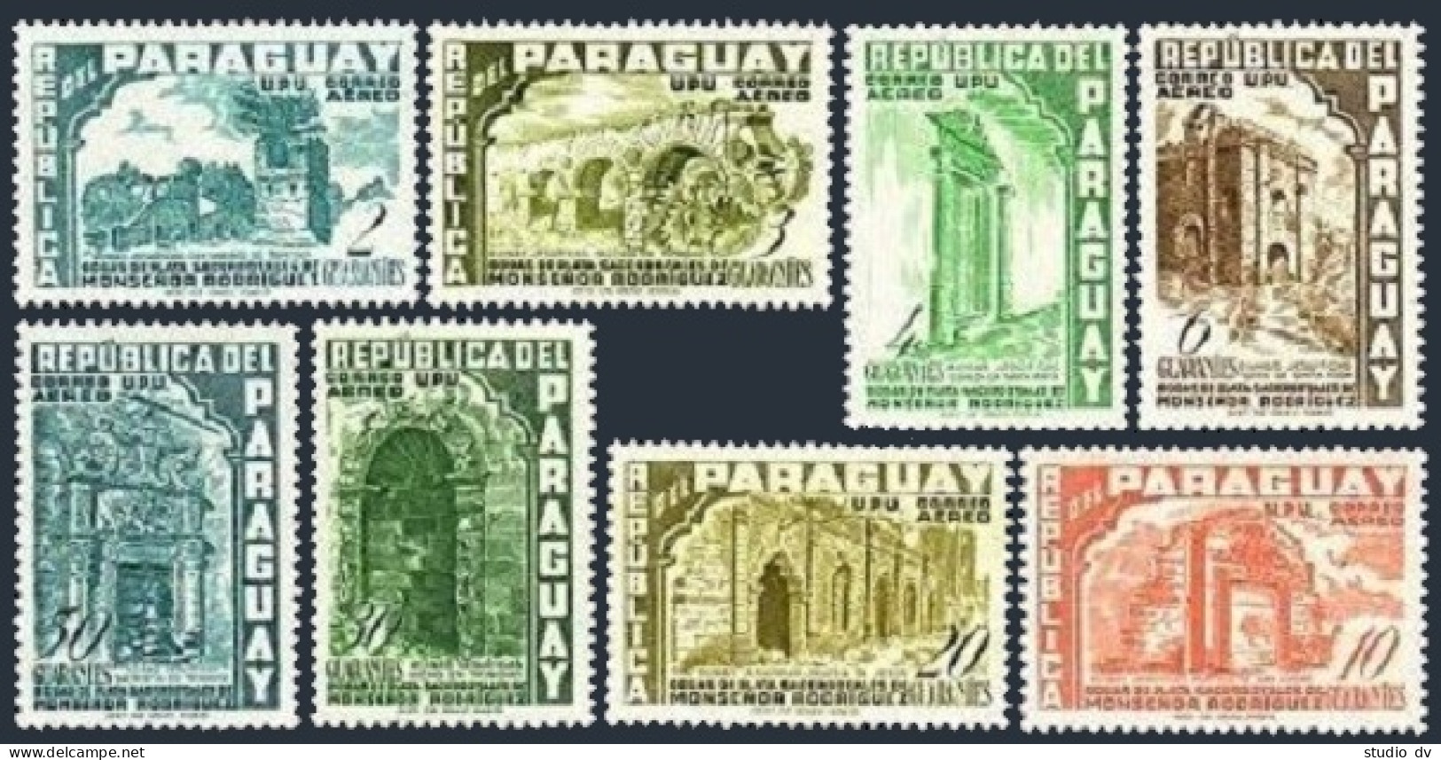 Paraguay C225-C232,MNH. Mi 737-744. Monsignor Rodrigues-250, 1955. Jesuit Ruins. - Paraguay
