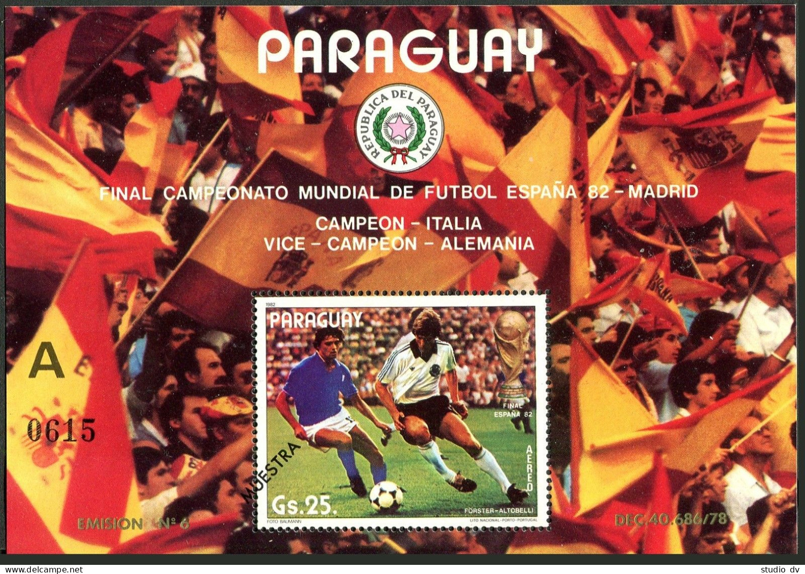 Paraguay C513a Sheet MUESTRA, MNH. Mi 3563 Bl.378. World Soccer Cup Spain-1982 - Paraguay
