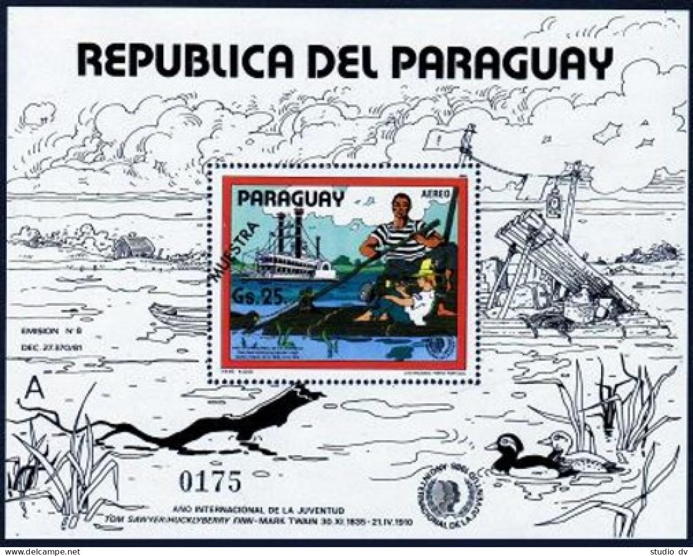 Paraguay 2149 SPECIMEN, MNH. Michel 3894 Bl.417. IYY-1985. Raft, Riverboat. - Paraguay