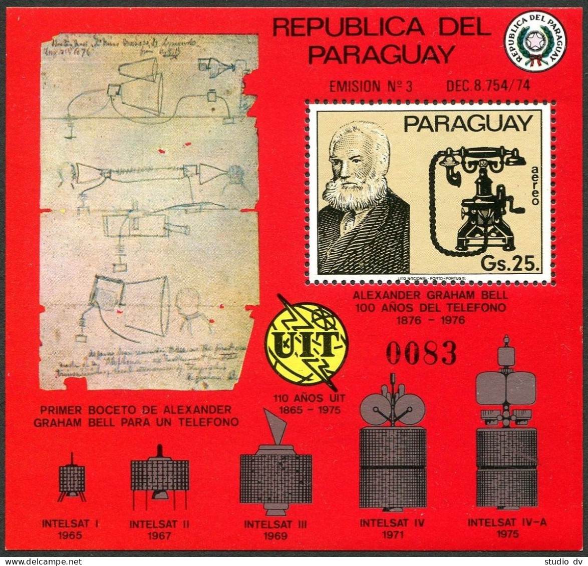 Paraguay C440 Sheet, MNH. Mi 2813 Bl.278. Alexander Graham Bell, Telephone-100. - Paraguay