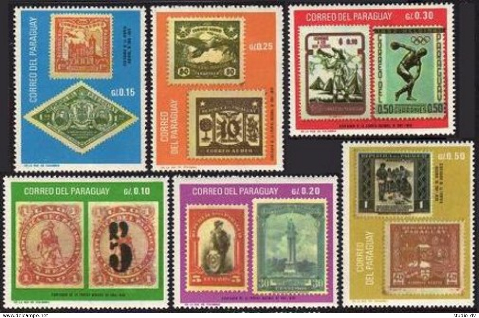 Paraguay 1089-1094, MNH. Paraguayan Stamps-100, 1968. Airplane, Birds, Monuments - Paraguay