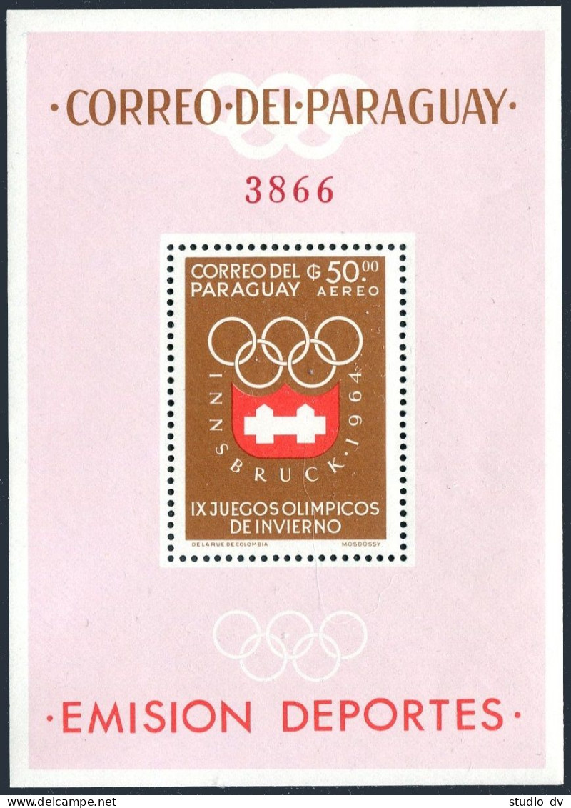 Paraguay 790a, 790a Imperf, MNH. Michel Bl.48-49. Olympics Innsbruck-1964. - Paraguay