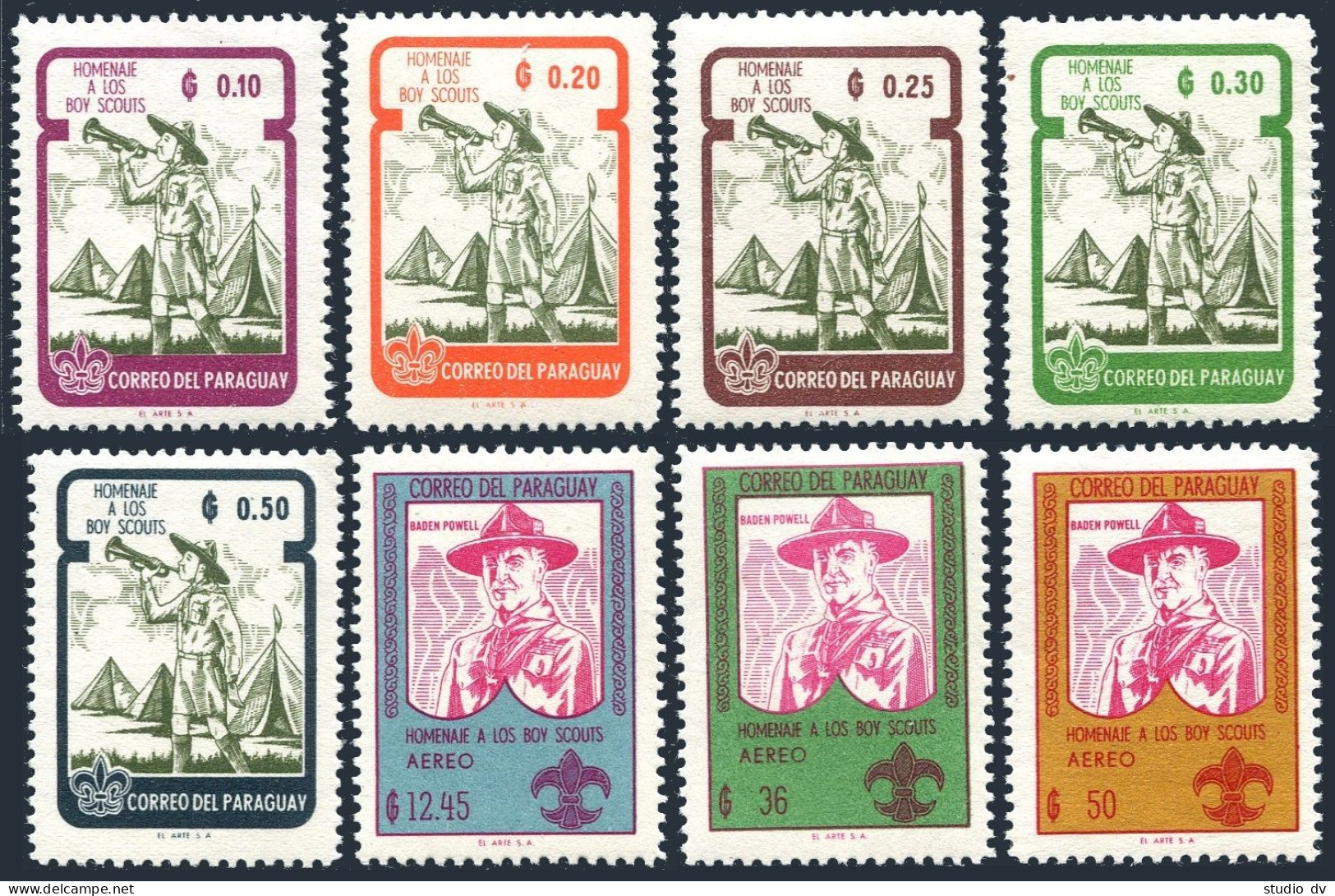 Paraguay 638-645, 645a Sheet, MNH. Boy Scouts 1962. Lord Baden-Powell. - Paraguay