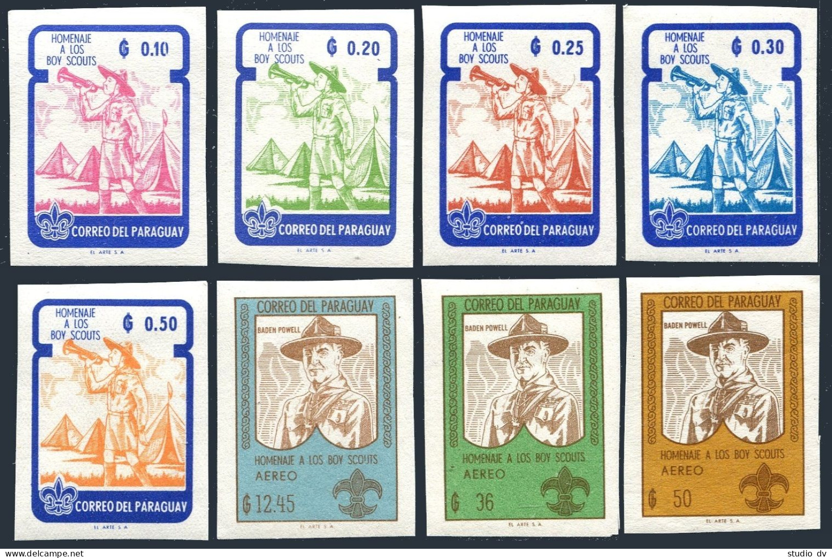 Paraguay 638-645 Imperf.MNH. Boy Scouts,1962.Lord Baden-Powell. - Paraguay
