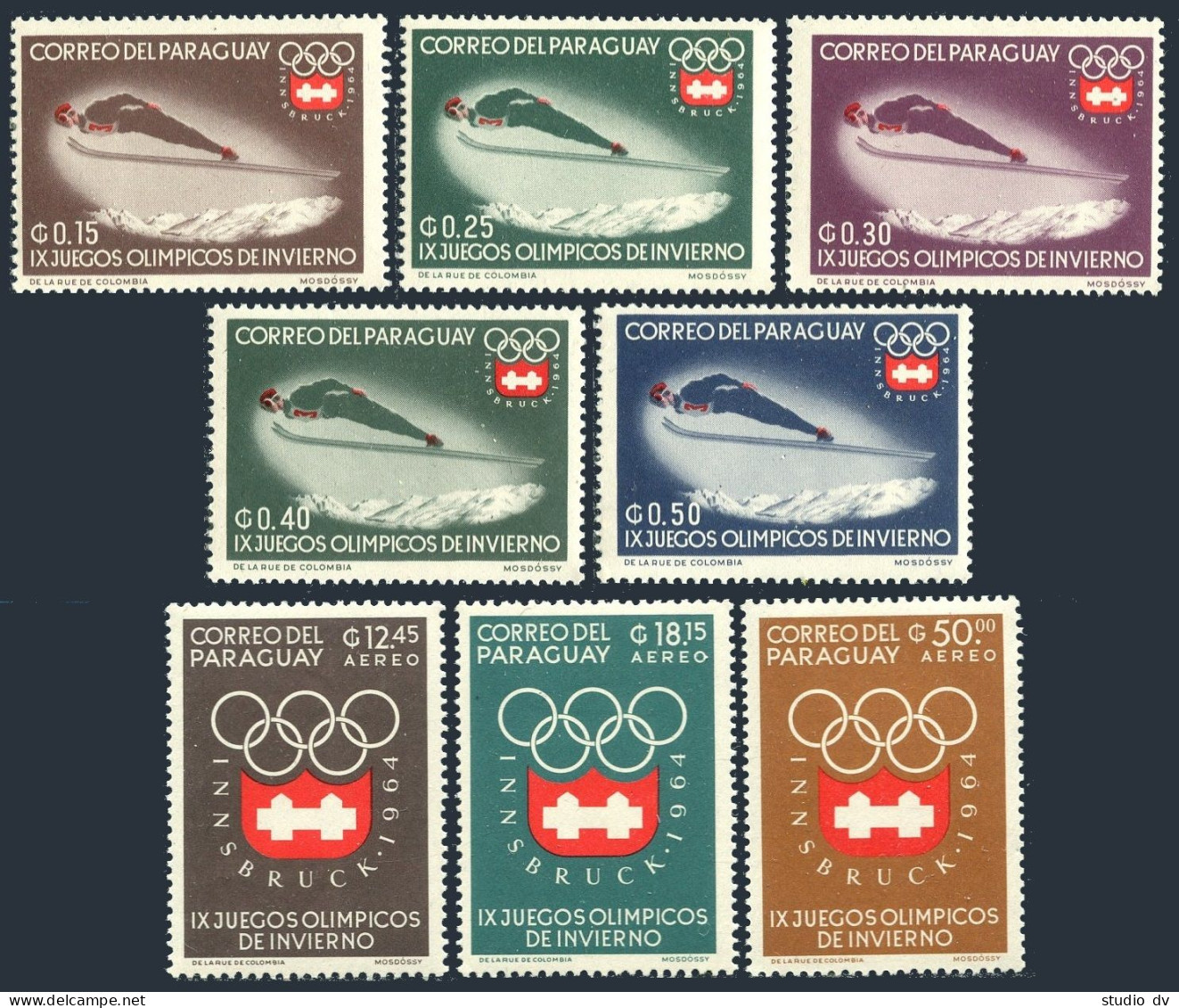 Paraguay 783-790, 790a Perf & Imperf, MNH. Olympic Innsbruck-1964. Sky Jump. - Paraguay