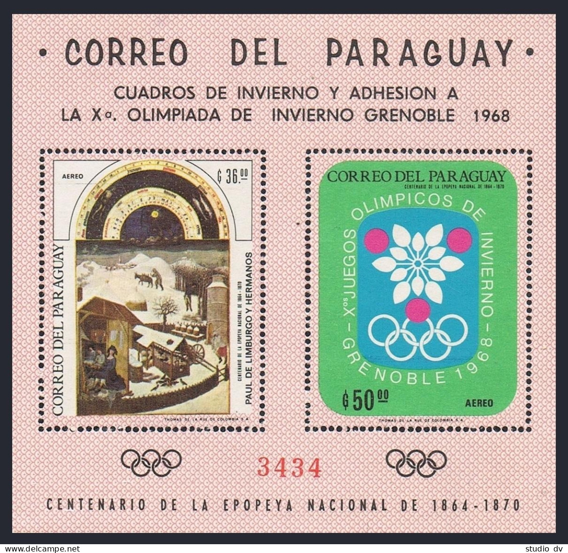 Paraguay 1088 Ab Sheet, MNH. Mi Bl.111. Olympics Grenoble-1968. Art By Limbourg. - Paraguay