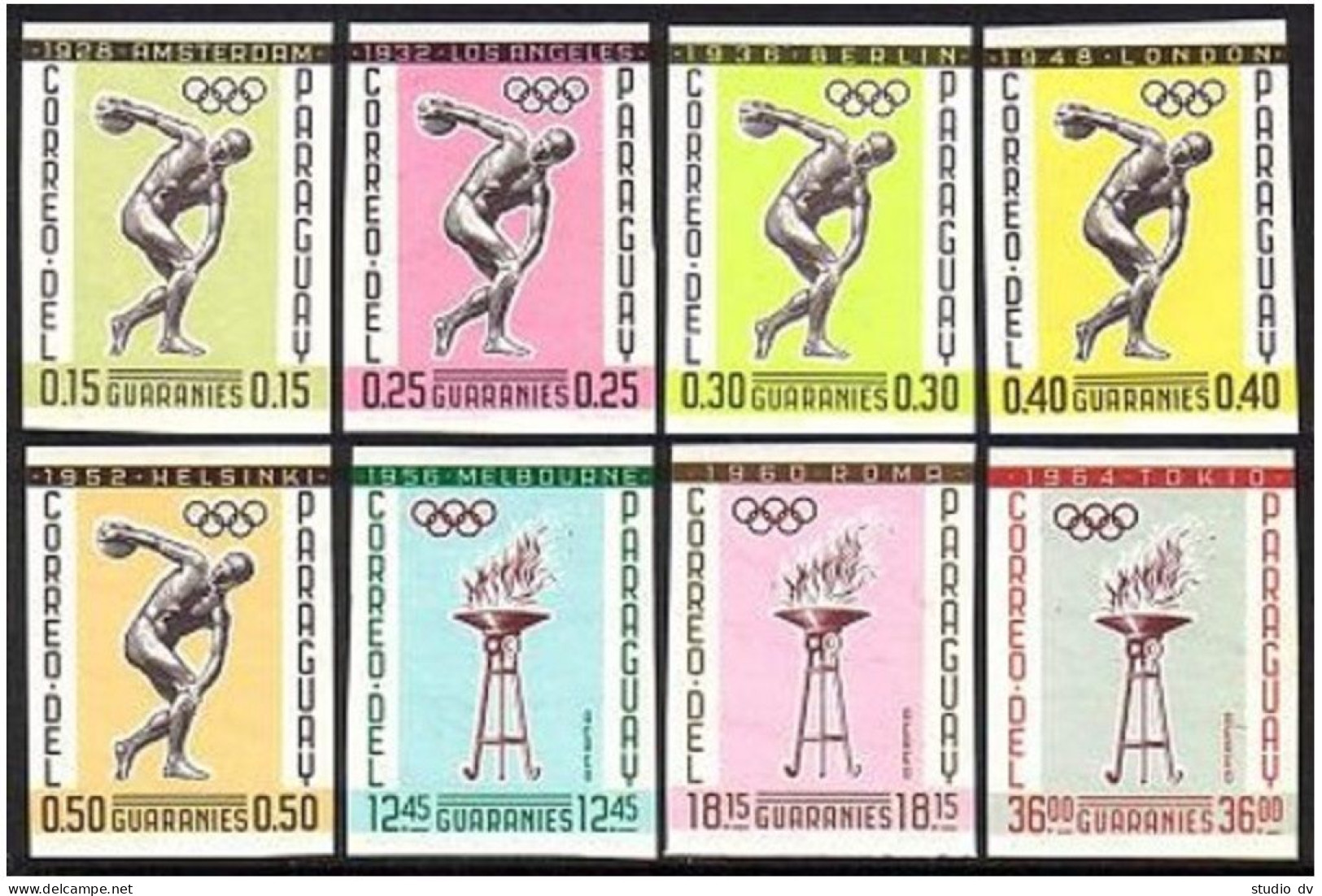 Paraguay 707-714 Imperf Pairs, MNH. Mi 1111-1118. Olympic Games, History, 1962. - Paraguay
