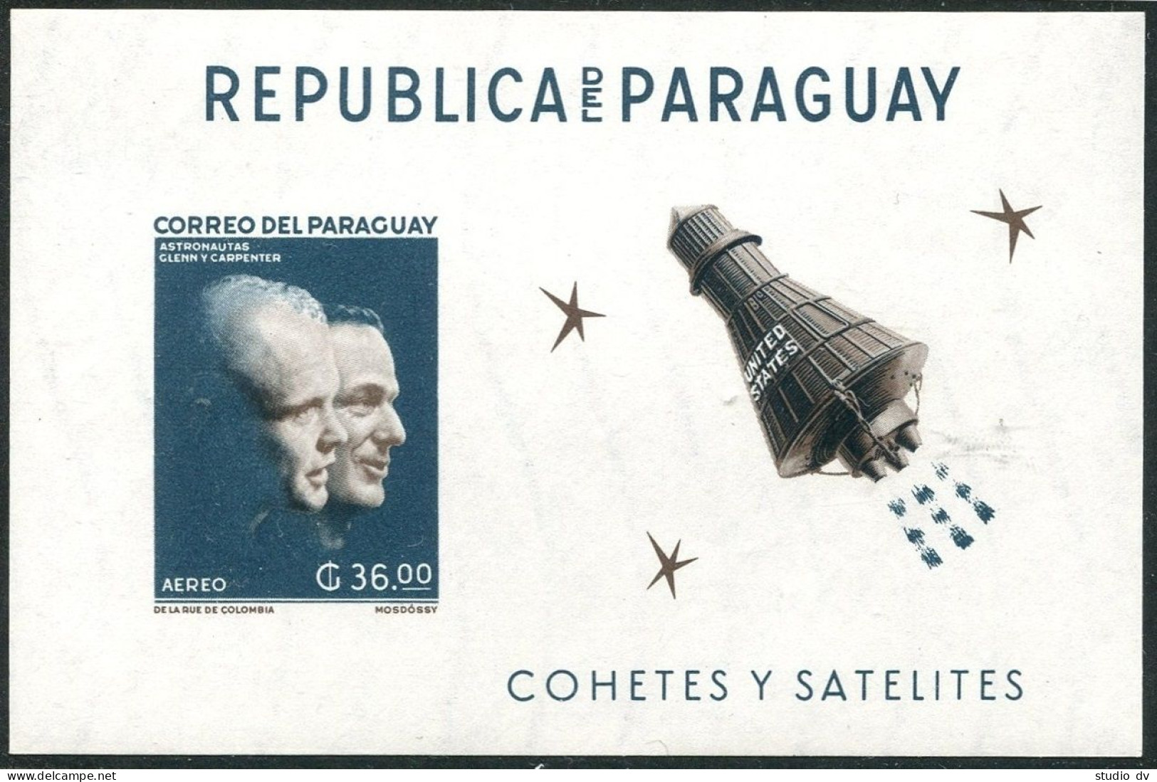 Paraguay 706a Perf, Imperf, MNH. Mi Bl.26-27. Space: John Glenn,Scott Carpenter. - Paraguay