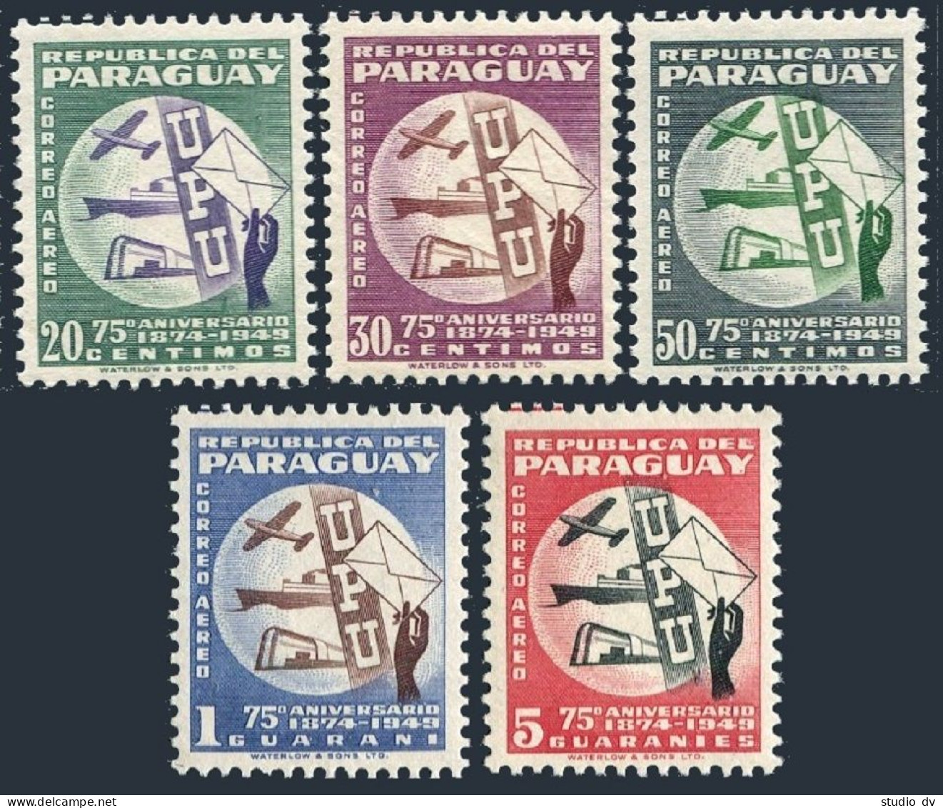 Paraguay C179-C183, MNH. Mi 656-660. UPU-75, 1949. Transport. Plane, Ship, Train - Paraguay