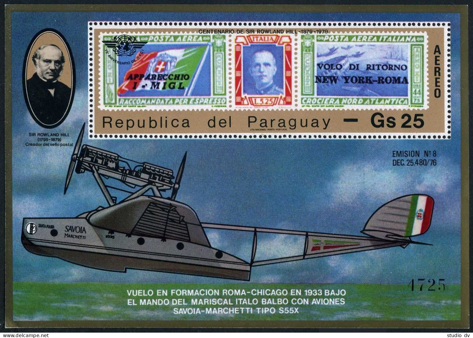 Paraguay 1892,1892A Sheets,MNH. Mi Bl.337,342. Sir Rowland Hill,1979.Helicopter, - Paraguay