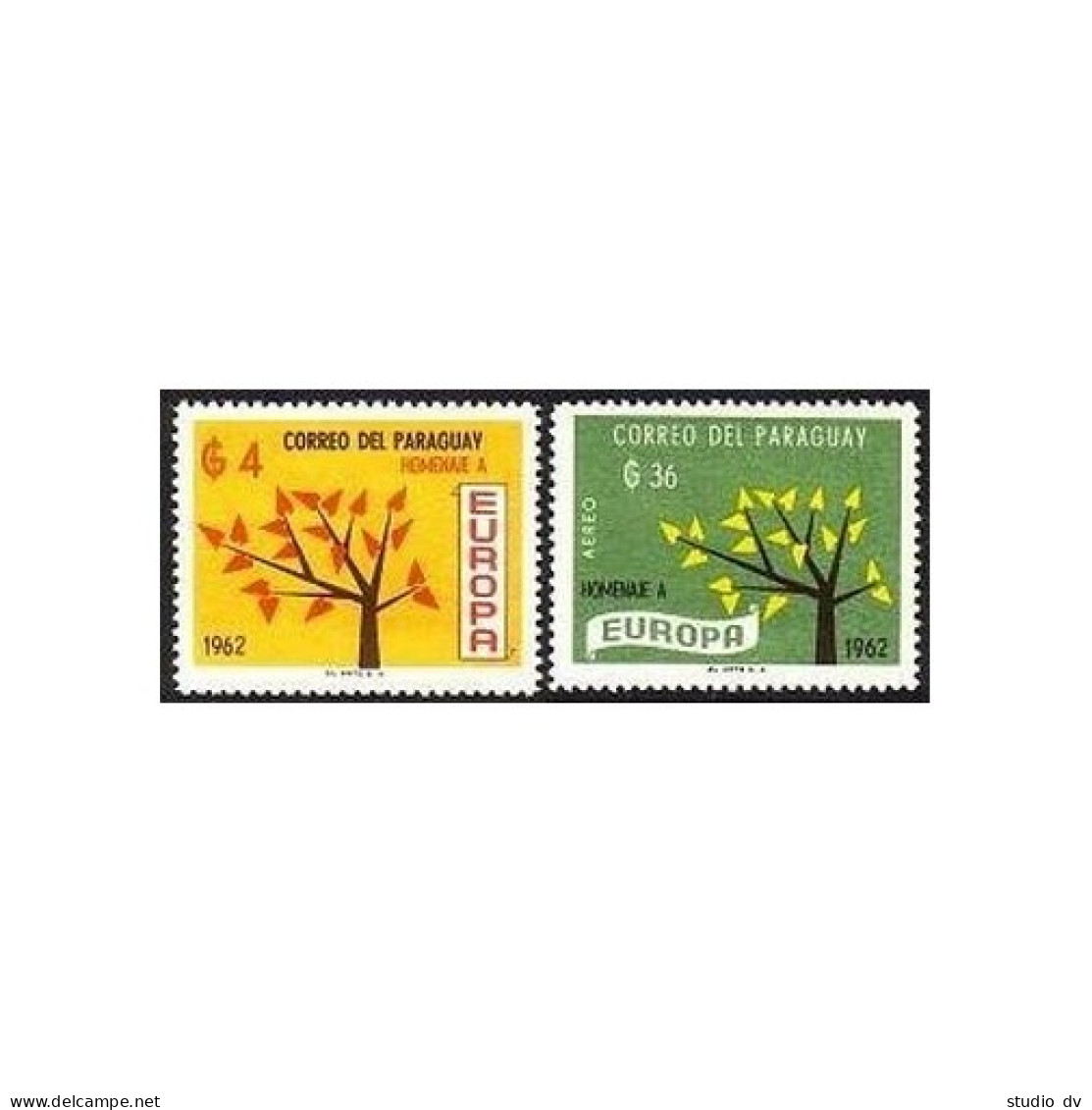 Paraguay 726-727, 727a, MNH. Mi 1130-1131, Bl.30. EUROPE CEPT-1962. Young Tree. - Paraguay