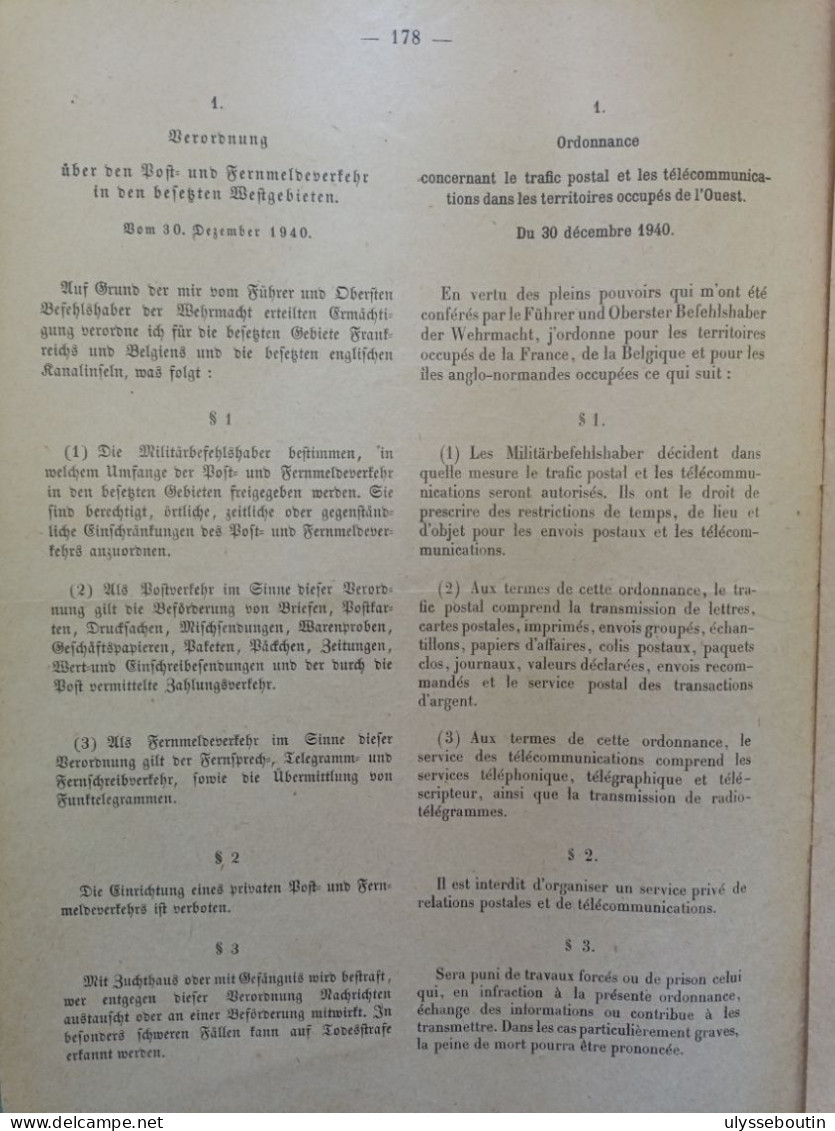 39/45 Verordnungsblatt Des Militärsbefehlshaber In Frankreich. Journal Officiel. 10 Février 1941 - Dokumente