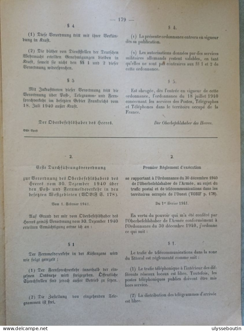 39/45 Verordnungsblatt Des Militärsbefehlshaber In Frankreich. Journal Officiel. 10 Février 1941 - Documentos