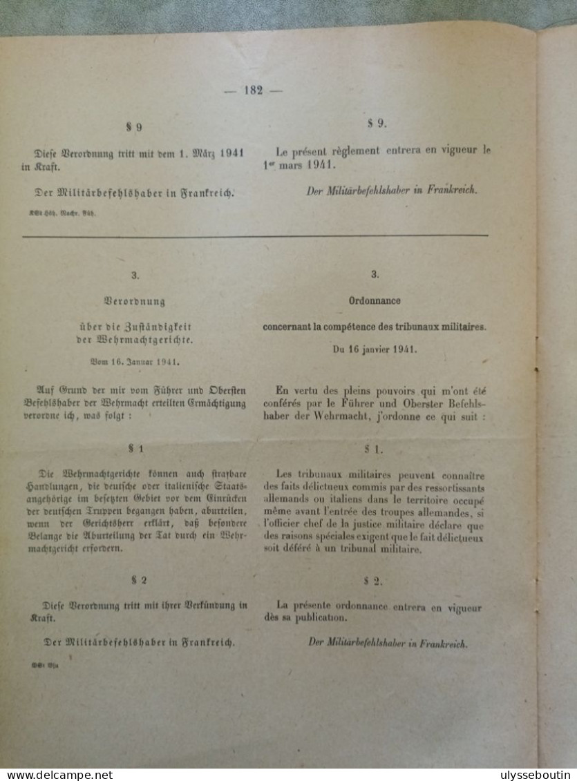 39/45 verordnungsblatt des militärsbefehlshaber in Frankreich. Journal officiel. 10 février 1941
