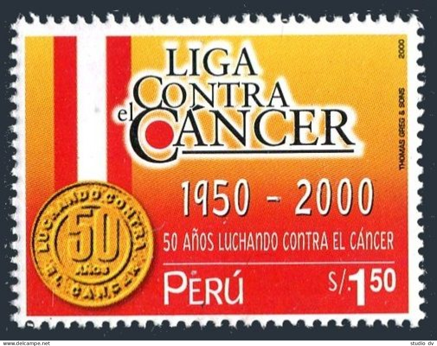 Peru 1281, MNH. Peruvian Cancer League, 50th Ann. 2000. - Pérou