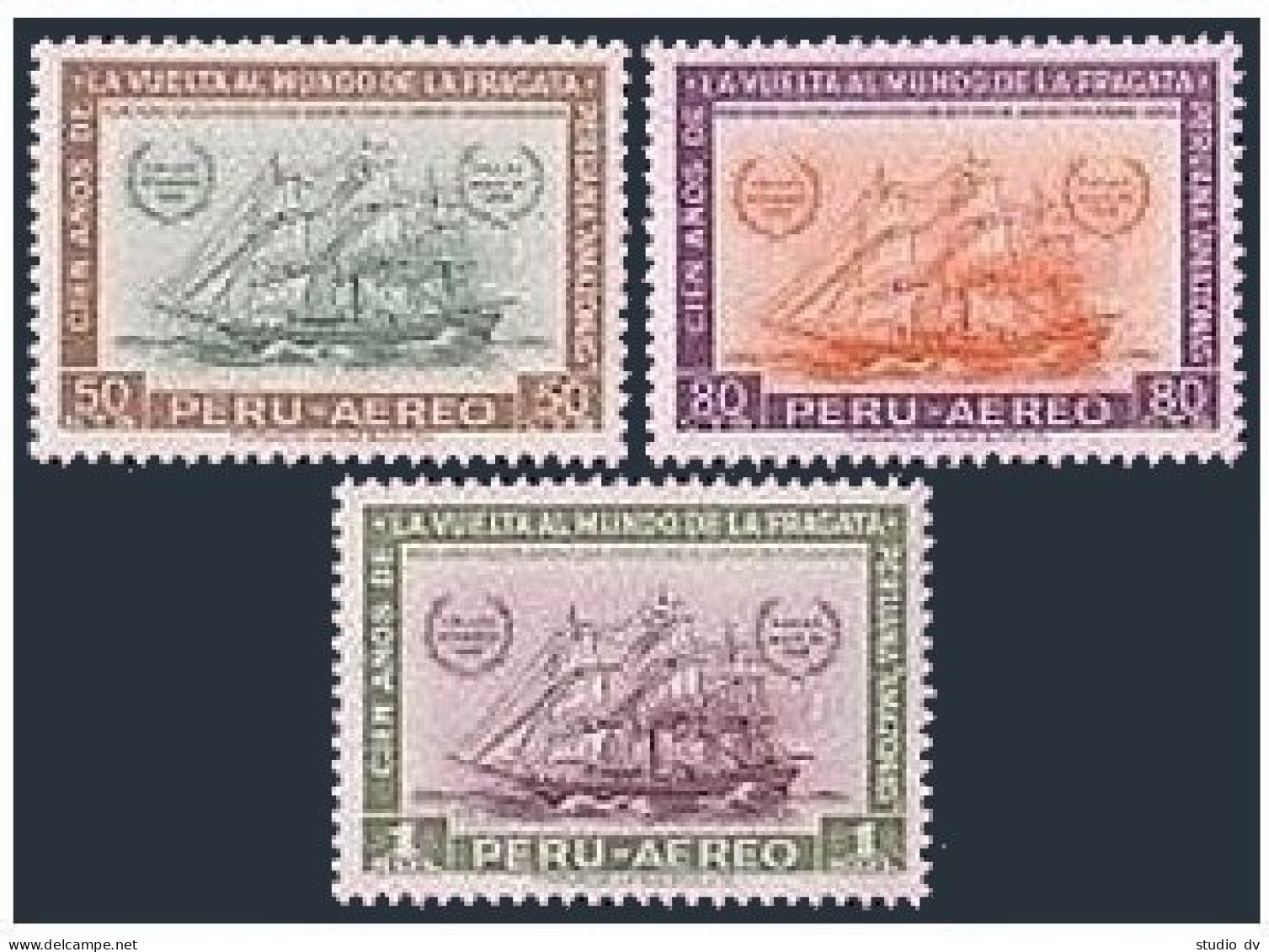 Peru C169-C171,hinged. Mi 600-602. Frigate Amazonas. Trip Around The World,1961. - Pérou