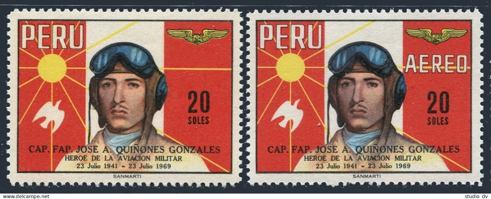 Peru 518,C243,MNH. Mi 728-729. Capt.Jose Quinones Gonzales,military Aviator,1969 - Peru