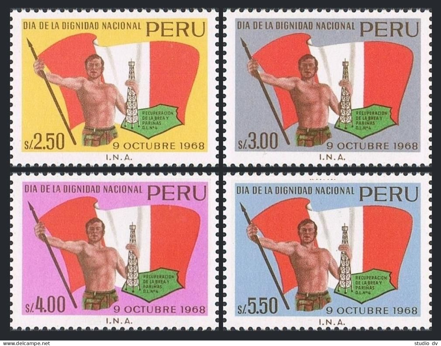 Peru 513-516 Blocks/4, MNH. Mi 716-719. Brea Parinas Oilfields,Flag,Worker.1969. - Peru