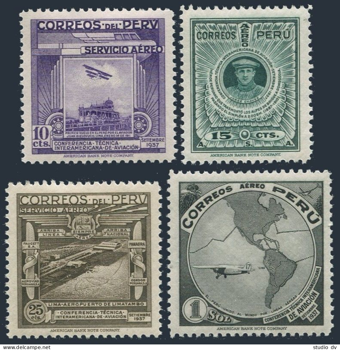 Peru C45-C48,hinged.Mi 383-386. Inter-American Technical Conference,Airmail 1937 - Pérou
