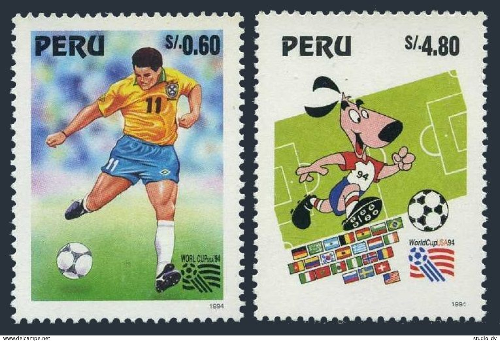 Peru 1088-1089, MNH. Michel 1523-1524. World Soccer Cup Atlanta, USA-1994. - Peru