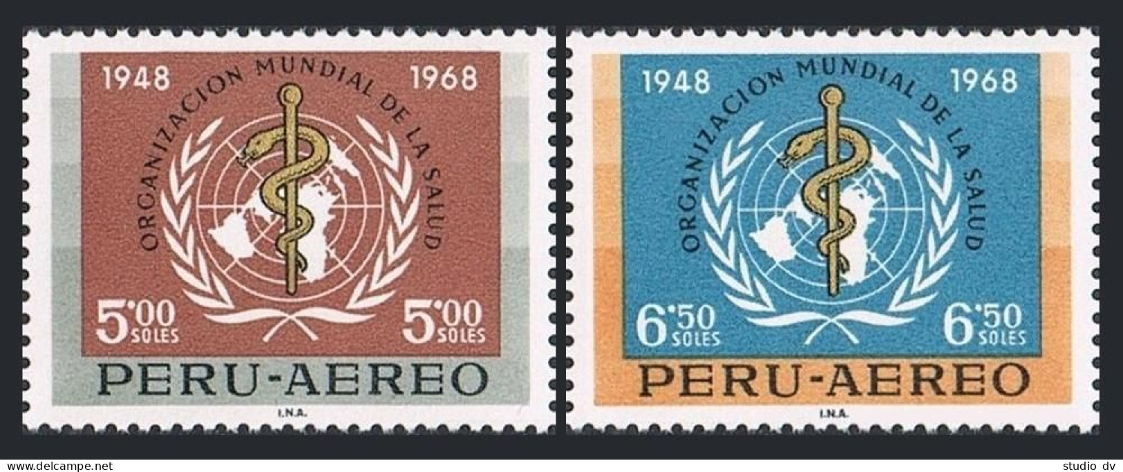 Peru C244-C245, MNH. Michel 730-731. WHO, 20 Ann.1969. Emblem.  - Peru