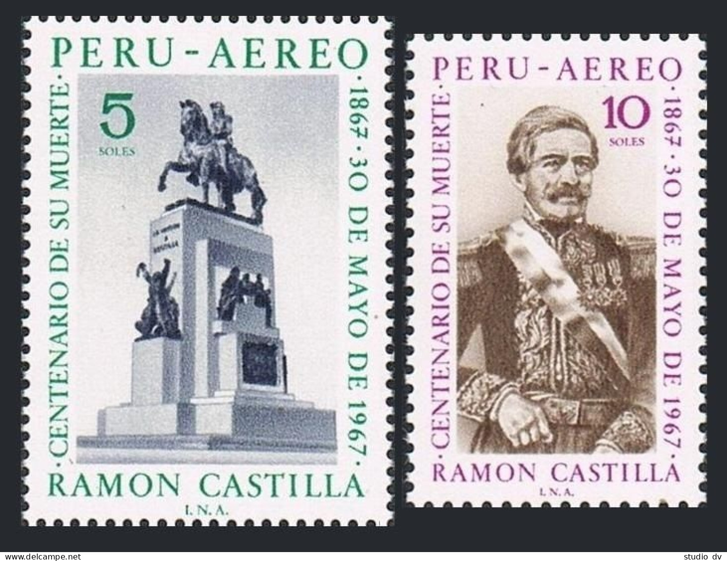 Peru C236-C237, MNH. Michel 720-721. Ramon Castilla, President, 1969. Monument. - Pérou