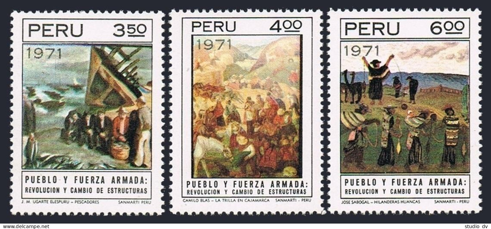 Peru 566-568, MNH. Michel 843-845. Paintings 1971. Fisherman,by Ugarte Elespuru. - Peru