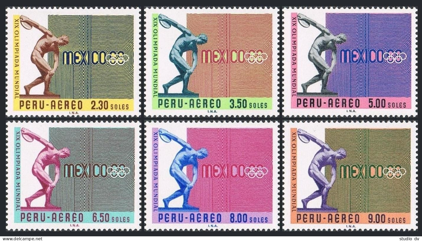 Peru C226-C231, MNH. Michel 702-707. Olympics Mexico-1968. Discobolus. - Peru