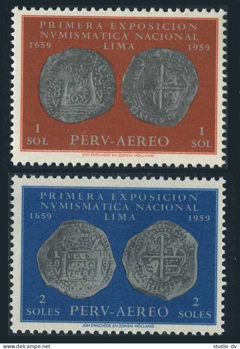 Peru C166-C167, MNH. Michel 597-598. Numismatic Exposition, Lima 1959. - Perù