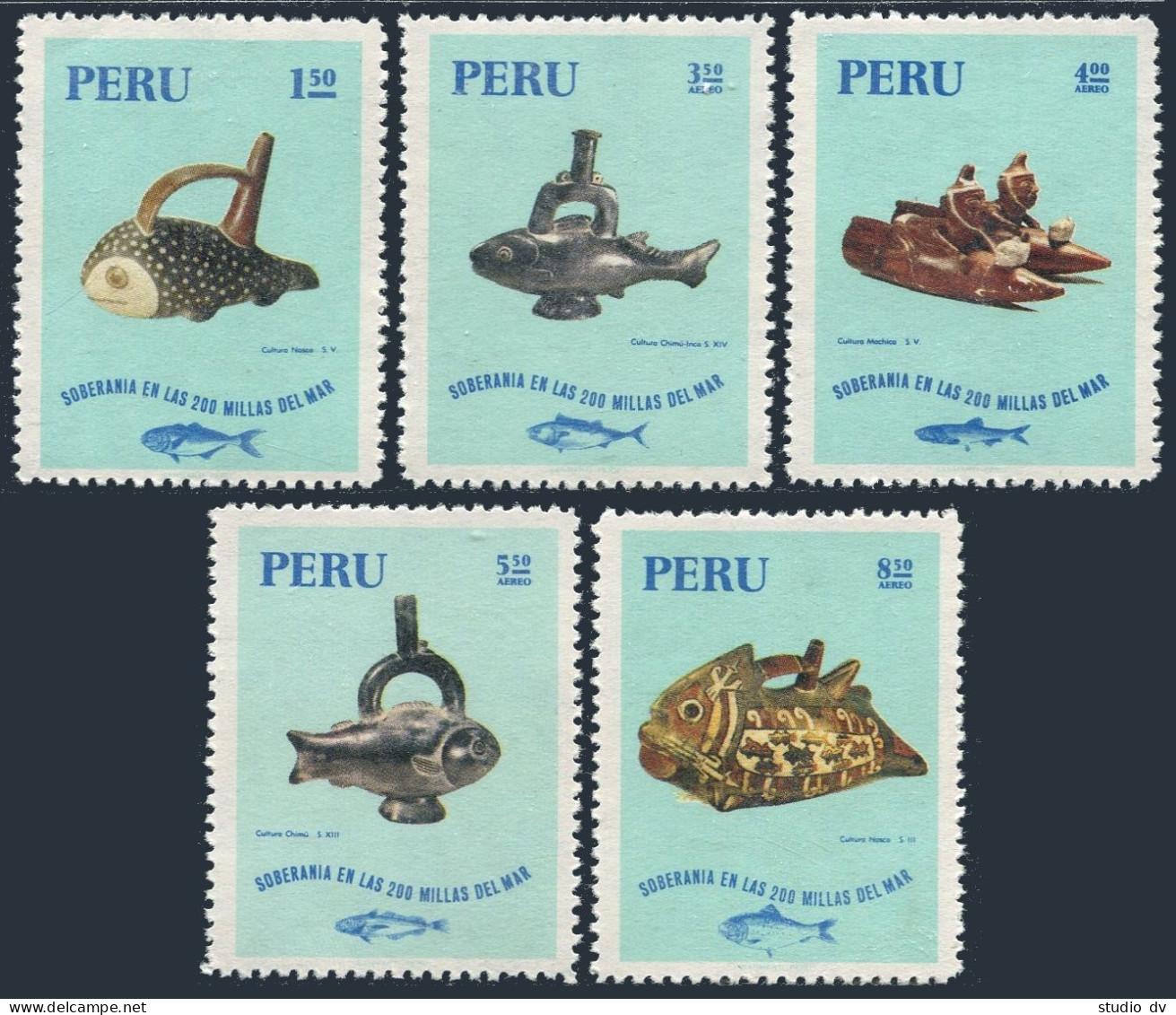 Peru 545, C309-C312, MNH. Michel 803-807. Nazca Sculptures, 1971. Fish. - Peru