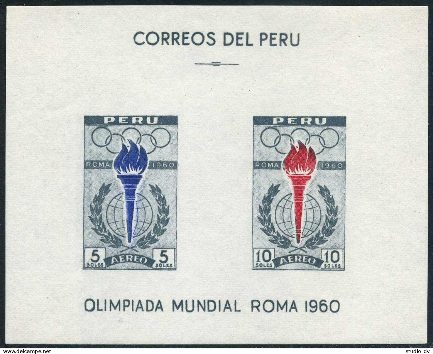 Peru C172-C173,C173a Sheet, MNH. Michel 605-606,Bl.5. Olympics Rome-1960, Torch. - Pérou