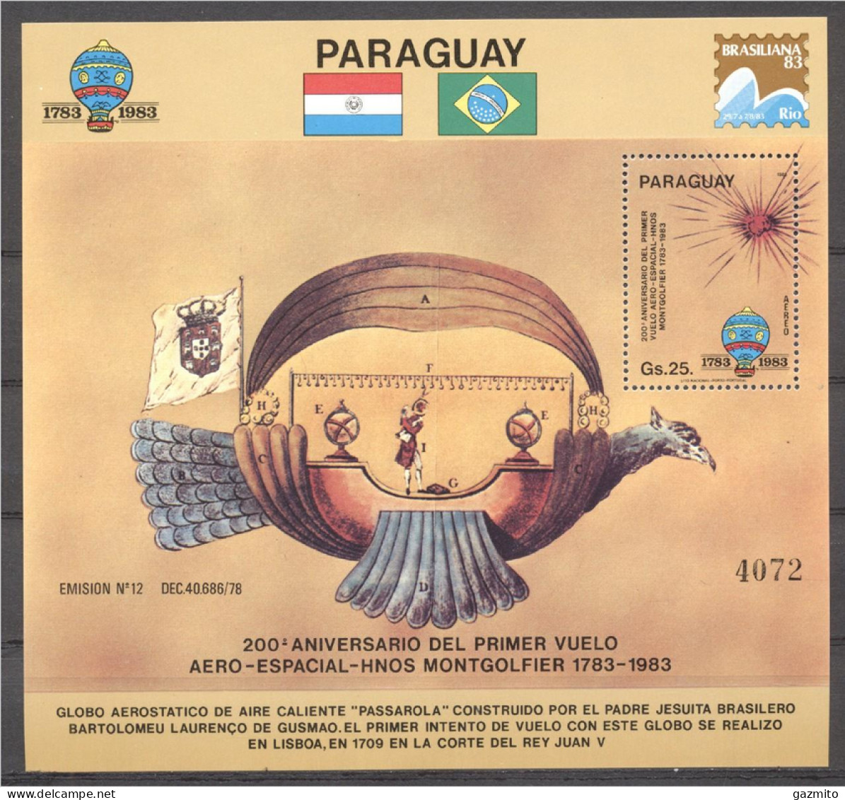 Paraguay 1983, Balloon, BF - Montgolfières