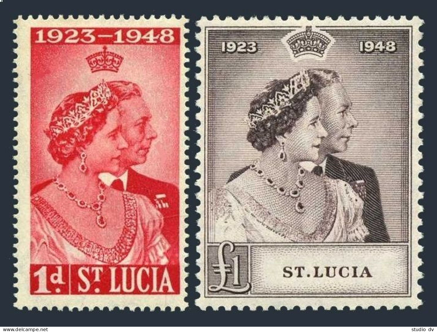 St Lucia 129-130, Hinged. Mi 118-119. Silver Wedding, 1948. George VI,Elizabeth. - St.Lucie (1979-...)